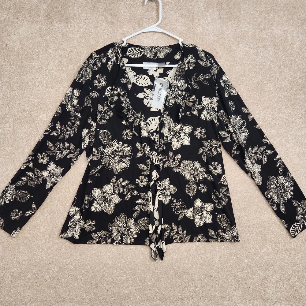 Chico's Travelers Floral Spice Waterfall Haley Jacket Women's Size 3 XL New